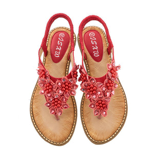 Boho håndlavede blomstrede runde tå sandaler med lange tæer