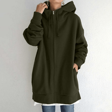 Indlæs billede til gallerivisning Lynlås Hooded Long Plus Fleece Sweatshirt
