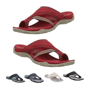 Åndbare sandaler af net- og læderstof