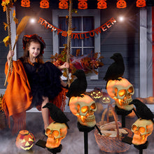 Indlæs billede til gallerivisning Solcelledrevne Kranie &amp; krage Dekorative Halloweenlys

